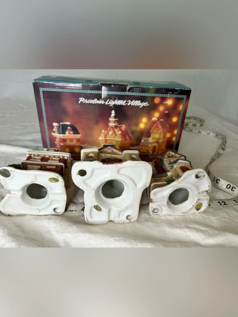 Vintage 1993 Dayton Hudson Porcelain Lighted Christmas Village Set of 3 Houses